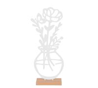 UNUS Présentoir décoratif - Fleur cosmétique dans un vase - En métal avec socle en bambou - Blanc - Décoration de table élégante pour l'intérieur et l'extérieur - Moderne et facile d'entretien