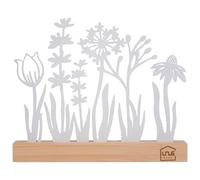 UNUS Présentoir Silhouette Prairie fleurie décorative en métal avec socle en bois de bambou, idéal pour rebord de fenêtre, cuisine ou salon Blanc