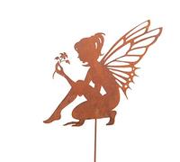 UNUS RM Design Pique de Jardin, Déco extérieure en métal rouillé, Figurine décorative, Elfe Assis sur bâton, 29x24cm (Moyen)