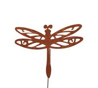 UNUS RM Design Pique de Jardin, Déco extérieure en métal rouillé, Figurine décorative Libellule sur bâton, 34x28cm (Moyen)