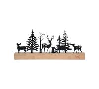 UNUS Silhouette de forêt - Décoration d'automne, d'hiver et de Noël avec cerfs, cerfs et sapins sur socle en bambou - Noir