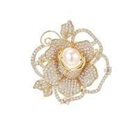 UNVAK Broche en forme de fleur - Broche fleur en strass plaqué or 18 carats - Cadeau de Thanksgiving, d'anniversaire, de mariage pour maman, épouse, Cuivre, Strass et perle