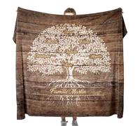 Unvio Plaid Personnalisé Arbre de Vie Peinture Blanche sur Bois | Idée de Cadeau Personnalisé Femme ou Homme | Objet Personnalisé pour Anniversaire, Mère, Père, Papa, Maman