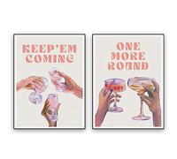 UNXIS Lot de 2 affiches vintage funky pour cocktail - Décoration murale esthétique sur toile - Décoration murale tendance - Rose - Martini - Pour salon, chambre à coucher, salle à manger, 40,6 x 61 cm