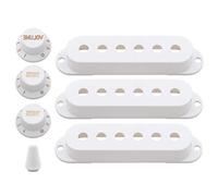 Unxuey Ensemble de housses de micros pour guitare Strat, blanc | 48/50/52 mm, bobine unique, bouton de tonalité volume, pointe de commutateur, pour Fender Stratocaster ST