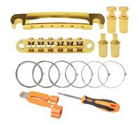 Unxuey Kit combo 6 cordes dorées Tune-O-Matic pour guitare électrique LP - Accessoires de montage pour guitare - Enrouleur de cordes 3 en 1 et tournevis