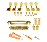 Unxuey Kit combo de chevalet de guitare à 6 cordes doré Tune-O-Matic Cordier et chevilles 3L3R scellées pour guitare électrique Les Paul, accessoires de montage inclus