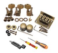 Unxuey Kit combo de chevalet de selle en bronze avec boutons de contrôle 3 selles, sangle à rouleaux, verrous de sangle, clés, vis, rondelles pour boîte à cigares, guitare à 3 cordes