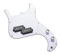 Unxuey P-Bass Pickguard pré-câblé à 11 trous, plaque de protection de précision avec kit de micro pour guitare basse Blanc nacré