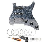 Unxuey Pickguard SSH à 11 trous pour guitare avec micro Humbucker noir pré-câblé pour Fender Strat, 3 plis, noir perlé, avec cordes de guitare et outil d'installation