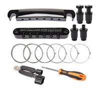 Unxuey Tune-O-Matic Kit combo 6 cordes Noir Chevalet Cordier pour guitare électrique LP Pièces de rechange, accessoires de montage de guitare + enrouleur de cordes 3 en 1 + tournevis