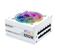 UNYKAch Bloc d'alimentation ATX ATILIUS 650 W White Full Modulaire avec éclairage RVB, efficacité de 90 %, ventilateur de 120 mm ultra silencieux et protection contre les surintensités