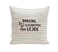 UO Housse de Coussin imprimé, Darling, Vous et Moi llegaremos très Loin, algodón-poliéster, Vert et Violet, 45 x 45 x 2 cm