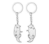 UOCAI 1 paire de porte-clés partenaires, motif loutre dessin animé mignon animal porte-clés ensemble de porte-clés loutre mignon porte-clés animal porte-clés en métal amoureux de loutres, argenté,
