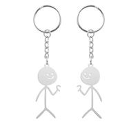 UOCAI 2 pcs drôle Smiley Figurine de visage langue des signes porte-clés avec boîte cadeau, Couple cadeau porte-clés doigt Stickman mignon tendance sac clé de voiture pendentif