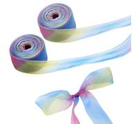 UOCAI 2PCS Ruban Dégradé Arc-en-Ciel 2,5 cm Ruban Organza Multicolore Chiffon Doux pour Emballage Cadeau, Mariage, Anniversaire, Décoration DIY, Artisanat et Fête, Table et Bouquet, 20m