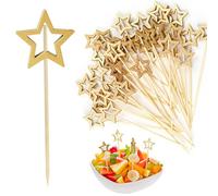 UOCAI 50 brochettes à cocktail en bois en forme d'étoile Pour les collations, les amuse-bouches, les cocktails, les fruits, gueule Pics à cocktail Pour carnaval, anniversaire, fête