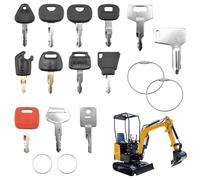 UOCAI Lot de 13 clés de contact pour engins de chantier avec 5 porte-clés, interrupteur d'allumage de moto et pelle pour Takeuchi, Kubota, Komatsu, Hitachi, Caterpillarr, Kobelco, Volvo