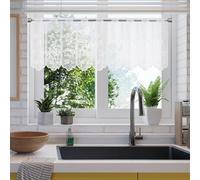UOCAI Lot de 2 rideaux brise-bise, rideaux bistro blancs, rideaux modernes, rideaux semi-transparents brodés avec fleurs, rideau court, rideau de fenêtre pour cuisine, salon 135 * 45 cm