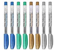UOCAI Lot de 8 marqueurs métalliques - Doré, argenté, bleu et vert - Marqueurs dorés - Marqueurs brillants - Pointe fine de 1,5 mm - Marqueurs acryliques permanents - Stylo doré pour papier