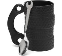 UOCAI Tasse de pneu de grande capacité 450 ml en céramique avec cuillère, tasse de pneu 3D grande tasse de voiture avec anse, tasses à café pour bureau, maison, mécanicien, pour hommes, amateurs de