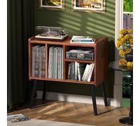 UODERS Table de tourne-disque du milieu du siècle avec rangement en vinyle pour jusqu'à 150 albums - Armoire de rangement pour disques vinyles avec étagères réglables - Marron