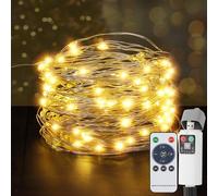 UODIR Lumière batterie, 10M 100LED USB rechargeable extérieure Batterie Timer avec télécommande, 8 modes IP65 imperméable Lumière extérieure pour balcon Jardin de Noël Camping