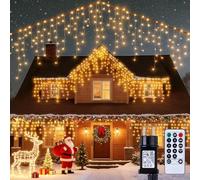 UODIR Rideau Lumineux Noel Exterieur, 7.5M 306 LED Guirlande Lumineuse vec 8 Modes, IP44 étanche pour Fenêtre, Balcon, Jardin, Toit, Blanc Chaud