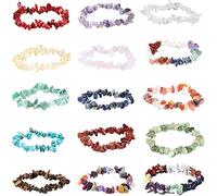 Uoeo Lot de 15 bracelets irréguliers en cristal - Bracelet extensible en pierre précieuse naturelle écrasée - Cadeau créatif pour filles et femmes