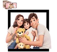 Uoffice5 Personnalisé 3D Cartoon Style Photo en Bois, Cadre Personnalisé pour Portrait de Famille, Couple Cadeaux pour Mariage, Anniversaire, Saint-Valentin, Décoration Murale - Carré