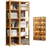 uofgcru 5 Niveaux vitrine en Acrylique Salon, vitrine Transparente pour Collection, Meuble vitrine Salon, Cabinet de curiosités, Presentoir pour Figurine Rangement avec (82×33×162cm-Couleur Bois)