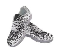 UOIMAG Black White Flower Shoes for Women Lightweight Lace Up Walking Sneakers for Casual Work EU41