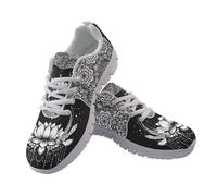 UOIMAG Black White Lotus Shoes for Women Boho Mandala Floral Casual Sneakers EU39