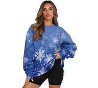 UOIMAG Cardinal - Sweat-shirt à col rond avec poches pour femme - Chandail décontracté de Noël, Flocons de neige bleus et blancs, L