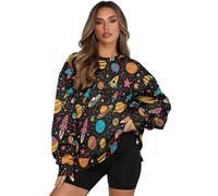 UOIMAG Chandails en molleton pour enseignants pour femmes, chemises à col ras du cou, pulls hauts, Vaisseau spatial Rockets Planètes, L