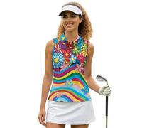 UOIMAG Chemises de sport sans manches pour femme avec col nageur et dos nageur, Fleurs Hippie Rainbow Waves, M