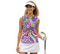 UOIMAG Chemises de sport sans manches pour femme avec col nageur et dos nageur, Hippie Fleurs Vagues, M