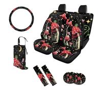 UOIMAG Ensemble complet de housses de siège de voiture avec motif grenouille et champignons étoilés Accessoires intérieurs mignons Ensemble de 10 avec sac poubelle