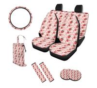 UOIMAG Ensemble complet de housses de siège de voiture motif fraises et floral pour femme avec imprimé fruits mignons, incluant housse de volant