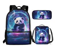 UOIMAG Ensemble de 3 sacs à dos et boîte à déjeuner mignons pour filles et garçons avec trousse à crayons, Panda Galaxy, Taille unique, Ensemble cartable