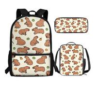 UOIMAG Ensemble de 3 sacs à dos et boîte à déjeuner mignons pour filles et garçons avec trousse à crayons, Capybara, Taille unique, Ensemble cartable