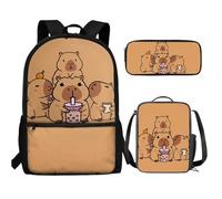 UOIMAG Ensemble de 3 sacs à dos et boîte à déjeuner pour enfants avec trousse à crayons mignons et légers, Thé aux bulles Capybara, Taille unique, Ensemble cartable