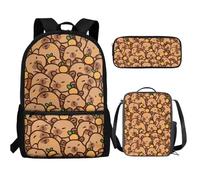 UOIMAG Ensemble de 3 sacs à dos et boîte à déjeuner pour enfants avec trousse à crayons mignons et légers, Motif Capybara, Taille unique, Ensemble cartable