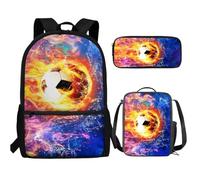 UOIMAG Ensemble de 3 sacs à dos et boîte à déjeuner pour enfants avec trousse à crayons mignons et légers, Soccer Fire Galaxy, Taille unique, Ensemble cartable