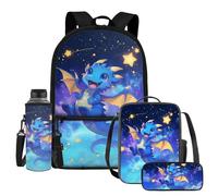 UOIMAG Ensemble de 4 sacs d'école pour enfants avec sac à dos, boîte à déjeuner avec porte-bouteille d'eau et trousse à crayons, Dragon Stars Galaxie, Taille unique, Ensemble cartable