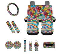 UOIMAG Ensemble de housses de siège auto arc-en-ciel hippie fleuries avec housse de volant pour voitures et porte-mouchoirs de voiture, 13 pièces