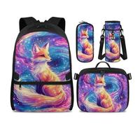 UOIMAG Ensemble sac à dos d'école et boîte à déjeuner pour école primaire 43,2 cm avec poche pour bouteille d'eau, Galaxy Fox, M, Décontracté