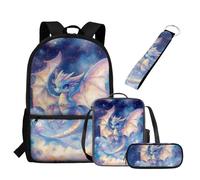UOIMAG Ensemble sac à dos et boîte à déjeuner pour enfants avec trousse à crayons et porte-clés 4 pièces, Dragon Galaxie, Taille unique, Ensemble cartable
