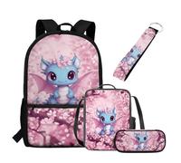 UOIMAG Ensemble sac à dos et boîte à déjeuner pour enfants avec trousse à crayons et porte-clés 4 pièces, Dragon Cherry Blossom, Taille unique, Ensemble cartable