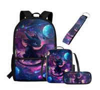 UOIMAG Ensemble sac à dos et sac à déjeuner pour enfants 4 pièces léger avec trousse à crayons et porte-clés, Dragon Galaxie, Taille unique, Ensemble cartable